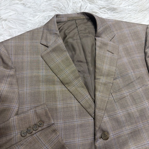 CURRENT Zegna Sport Coat Blazer Mens 46 Windowpane Check Taupe Silk Blend New!